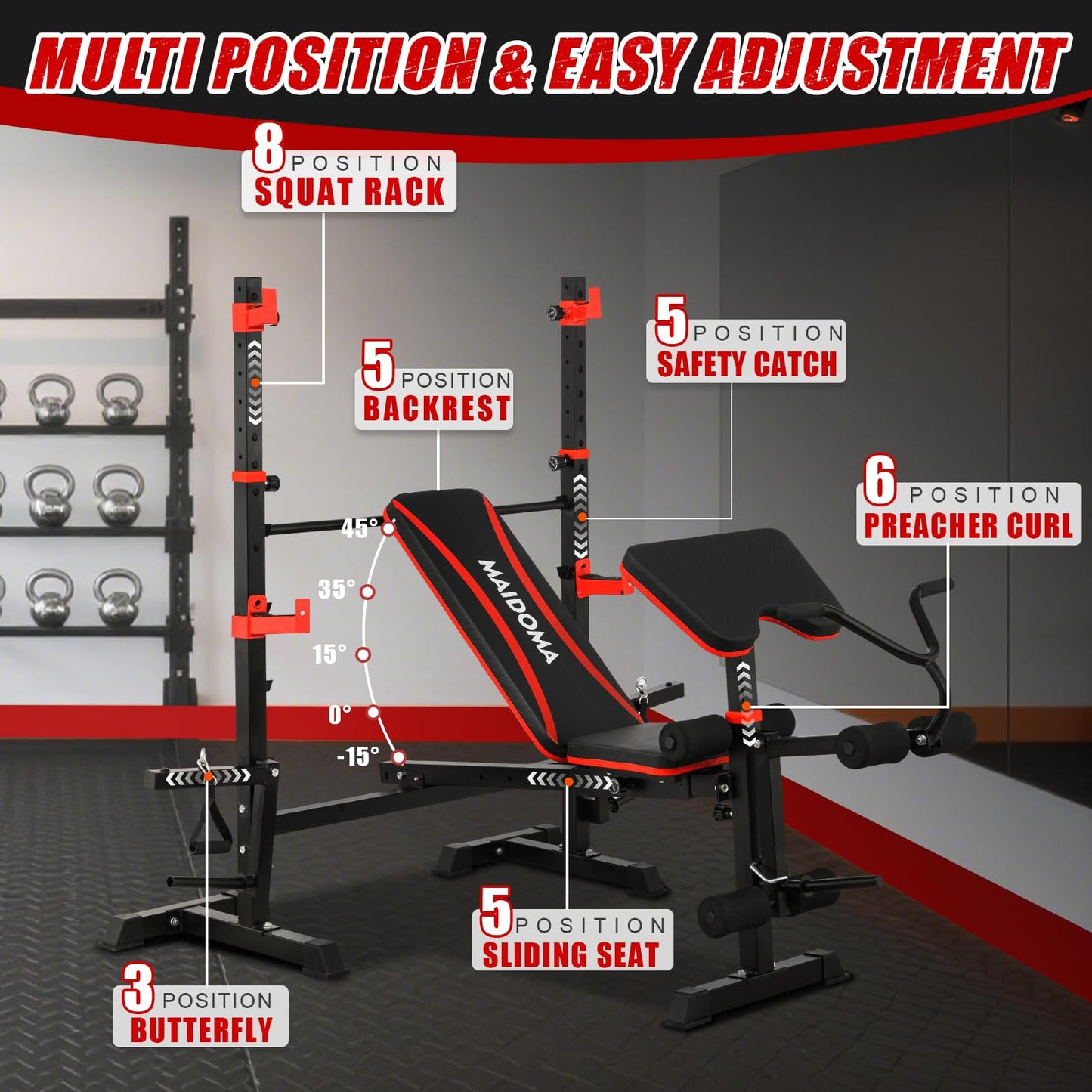 8-in-1 Adjustable Weight Bench for Home Gym