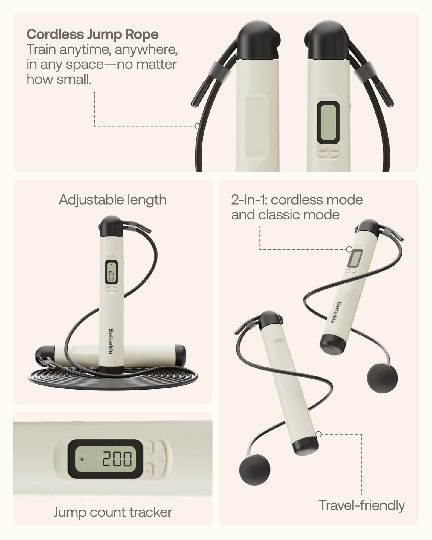 Cordless Jump Rope with Counter for Workouts
