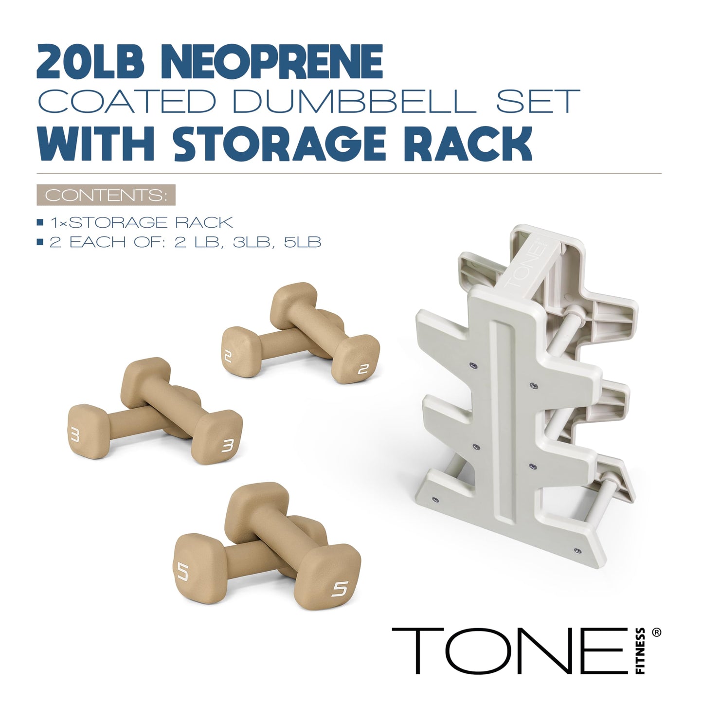 Neoprene Dumbbell Set with Storage Rack